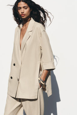 DOUBLE-BREASTED LINEN BLEND BLAZER - Zara фото 3