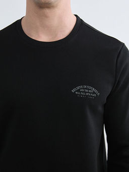 Bisiklet Yaka Bask?l? Erkek Kal?n Sweatshirt