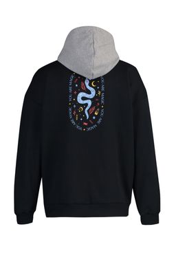 Siyah Oversize/Genis Kesim Kapusonlu Yaz? Bask?l? Ici Polar/S?cak Tutan Sweatshirt TMNAW23SW00023