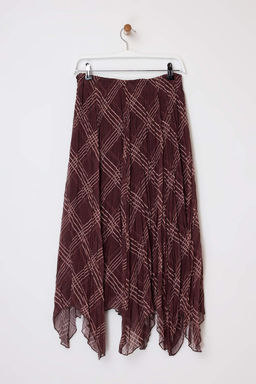 Kahverengi Ekoseli Asimetrik Astarl? Sifon K?r?s?k Dokuma Asimetrik Uzun Etek TWOSS26ET00049 - Trendyolmilla фото 6