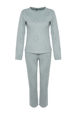 Trendyolmilla Mint %100 Pamuklu Y?ld?zl? Orme Pijama Tak?m? THMAW24PT00234  фото 6