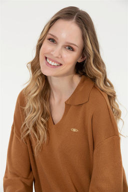 U. S. Polo Assn Женский свитер светло-коричневого цвета с v-образным вырезом меланжевого цвета - U.s. polo assn фото 10