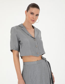 Gri Regular Fit Crop Top K_sa Kollu G_mlek - Pierre cardin фото 3