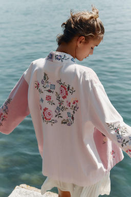 COTTON KAFTAN WITH FLORAL EMBROIDERY - Zara фото 5