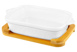 Блюдо д/зап и серв 30*18*13 см 1,1 л Розы прямоуг + стекл крышка на дер подставке - Elan gallery фото 8