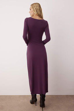 TRENDYOLMILLA Siyah Aksesuar Detayl? Fitted/Vucuda Otura Maxi Esnek Orme Elbise TWOAW25EL00462