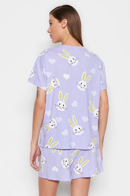 Trendyolmilla Ekru %100 Pamuklu Ay?c?kl? Sortlu Orme Pijama Tak?m? THMSS23PT00005  фото 22