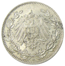 Монета 1/2 марки 1916 года D Германия