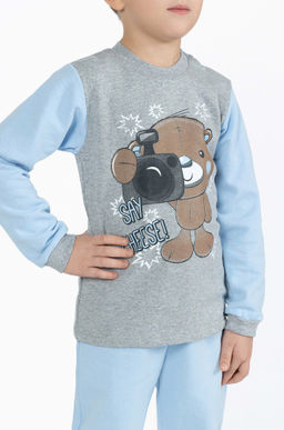 Костюм детский голубоймеланж принт сова в тельняшке