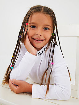 Yar?m Bal?k?? Yaka Bask?l? Uzun Kollu Pamuklu K?z ?ocuk Ti??rt