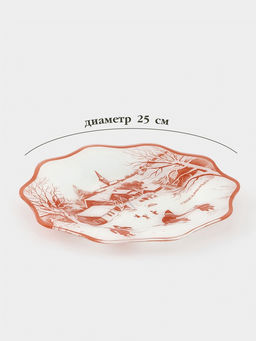Тарелка Доляна Новогодние забавы, d=25 см, h=2 см, стекло, белая, красная