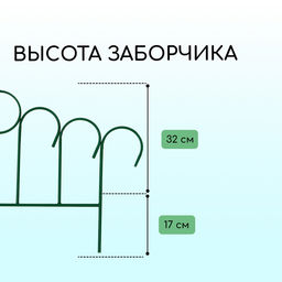 Ограждение декоративное, 45×470 см, 5 секций, металл, зелёное, «Восход»