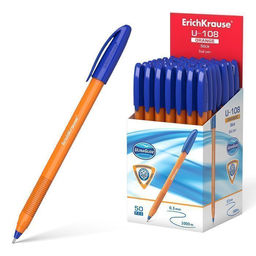 Ручка шариковая ErichKrause ULTRA GLIDE TECHNOLOGY U-108 синяя 1 мм, оранжевый трехгранный...
