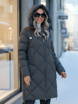 Пальто зимнее утепленное с капюшоном женское зеленого цвета 7637Z - Visdeer фото 22