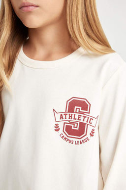 Футболка Relax Fit для девочек с круглым вырезом и длинными рукавами с принтом - Defacto фото 5