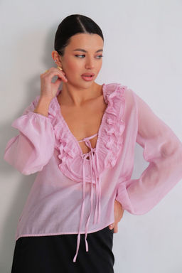 Martichelli Блуза с воланами по воротничку нежно-розовая