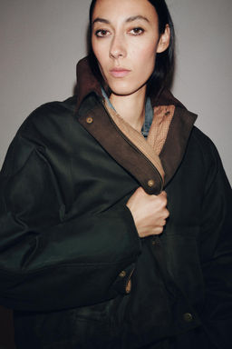 ZW COLLECTION CONTRAST COLLAR WAXED JACKET - Zara фото 3