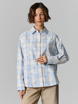 Рубашка женская бежевая в клетку