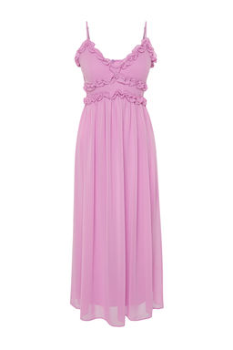 TRENDYOLMILLA Ekru Cicek Desenli A-Kesim F?rf?r Detayl? Astarl? Sifon Maxi Dokuma Elbise TWOSS23EL02013 фото 39