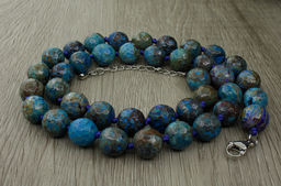 Хризоколла, круглые граненые 10мм бусы, короткие 50см - Agat77 фото 2