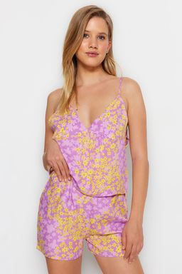 Trendyolmilla Cok Renkli Cicekli Ip Ask?l? Viskon Sortlu Dokuma Pijama Tak?m? THMSS23PT00003
