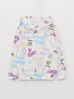 Bask?l? Uzun Kollu K?z ?ocuk Hoodie