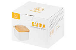 Банка для сыпучих продуктов 850 мл 14*12*11 см Белая + откидная бамбук.крышка, керамика - Elan gallery фото 15