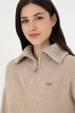 Женский кремовый меланжевый свитер Неожиданная скидка в корзине - U.s. polo assn фото 2