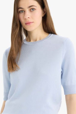Regular Fit Bisiklet Yaka Basic Duz K?sa Kolllu Triko Kazak