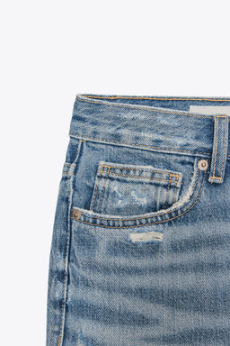 TRF RIPPED STRAIGHT-LEG MID-WAIST JEANS - Zara фото 4