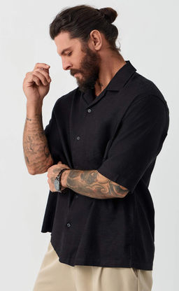 Рубашка к/р лен F611-0423 black - Fine joyce фото 3