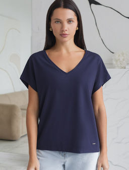 Футболка с V-вырезом и цельнокроеным рукавом из премиального хлопка - Vilatte фото 6