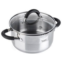 Кастрюля из нержавеющей стали Телфорд 3,1л, д20см, h10см, s0,6мм, дно s2,8мм, стеклянная жаропрочная крышка, широкий металлический ободок с отверстиями для слива жидкости, пароотвод, ручки из нержавеющей стали с силиконовыми вставками, капсулирован - Домашняя мода фото 2