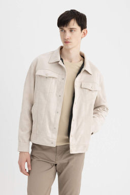 Замшевая куртка из тафты с рубашечным воротником приталенного кроя, пальто - Defacto фото 4