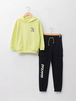 Kap??onlu Bask?l? Uzun Kollu Oversize K?z ?ocuk Sweatshirt ve E?ofman Alt?