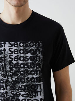 Bisiklet Yaka K?sa Kollu Bask?l? Penye Erkek Ti??rt