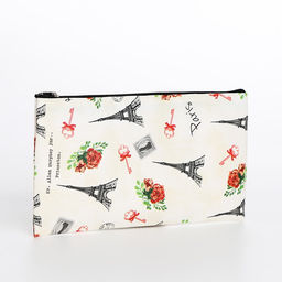 Цена за 3 шт. Косметичка-пенал на молнии, плоская, с рисунком Французские розы, бежевая