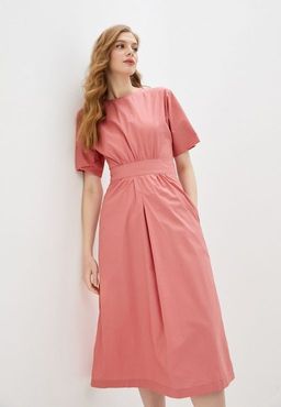 Однотонное платье-миди приглушенного розового оттенка
