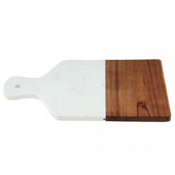 Доска разделочная деревянная "Мрамор" 33,5х21,5х1,3см, прямоугольная, с ручкой, вставка из белого композитного материала (Китай)