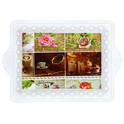 Домашняя мода Поднос 23,5х35,5х3,5см, с ручками, фотопечать, пластм., цвета микс (Китай)  фото 3