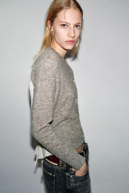 CONTRAST KNIT CARDIGAN WITH BELT - Zara фото 3