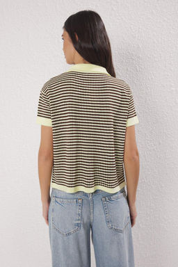 Trendyolmilla Lacivert Polo Yaka Cizgili Triko Bluz TWOSS25BZ00183  фото 4