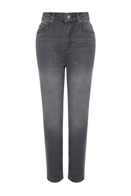 Gri Yuksek Bel Mom %100 Pamuk Non-Stretch Jeans TWOAW24JE00076