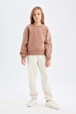 Толстовка с короткими рукавами и круглым вырезом для девочек с принтом и надписью - Defacto фото 2