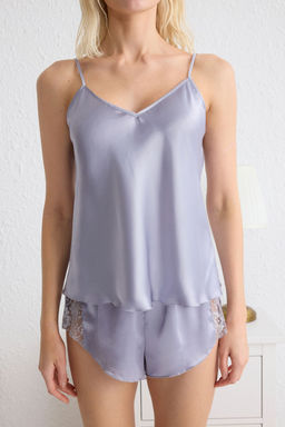 Trendyolmilla Bordo Dantel Detayl? Ip Ask?l? Saten Sortlu Dokuma Pijama Tak?m? THMSS25PT00000 фото 6