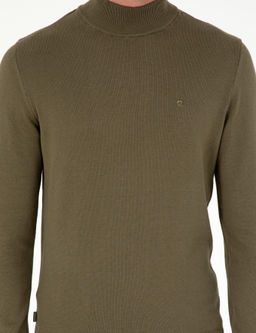 Koyu Haki Slim Fit Yar_m Bal_k__ Yaka Basic Triko Kazak - Pierre cardin фото 6