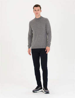 Gri Melanj Slim Fit Yar_m Bal_k__ Yaka Basic Triko Kazak - Pierre cardin фото 4
