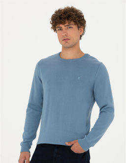 Koyu Mavi Slim Fit Bisiklet Yaka Basic Triko Kazak - Pierre cardin фото 3