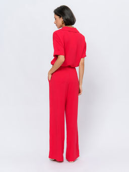 Блуза малинового цвета укороченная с короткими рукавами на пуговицах - 1001dress фото 4