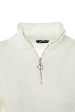 Ekru Yumusak Dokulu Fermuarl? Triko Kazak TWOAW20XS0009